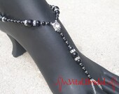 Wedding Barefoot Sandals Foot Jewelry Black Pearls, Rhinestones, Silver,