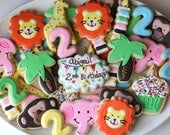 Safari Animal Birthday Party Sugar Cookies - Girl Theme (3 dozen)