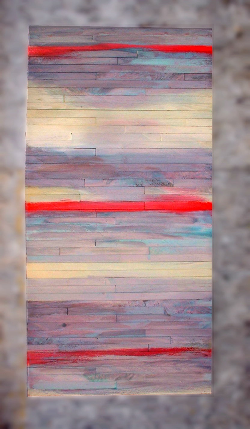 24x48 Abstract Painted Wooden Wall Art Sculpture Sand and Sea Rustic Tribal