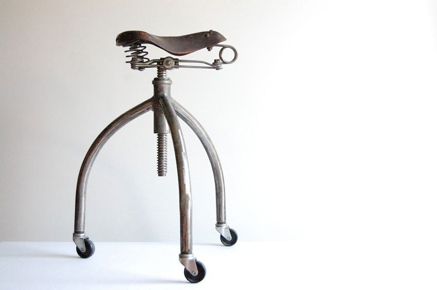 Bicycle stool. Handcrafted, vintage industrial stool