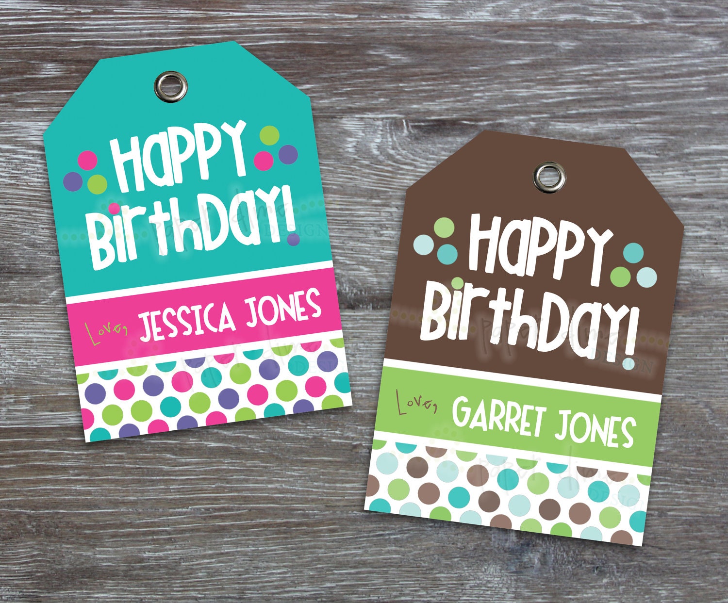 PERSONALIZED & CUSTOM Printable Gift Tags: Happy Birthday, Kid, Child, Boy, Girl, Polka Dots - PDF File, You Print