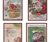 Digital Collage Sheet(325) - Vintage Christmas  Greeting Postcards - different sizes.  Santa hot air ballooning, santa smoking cigar