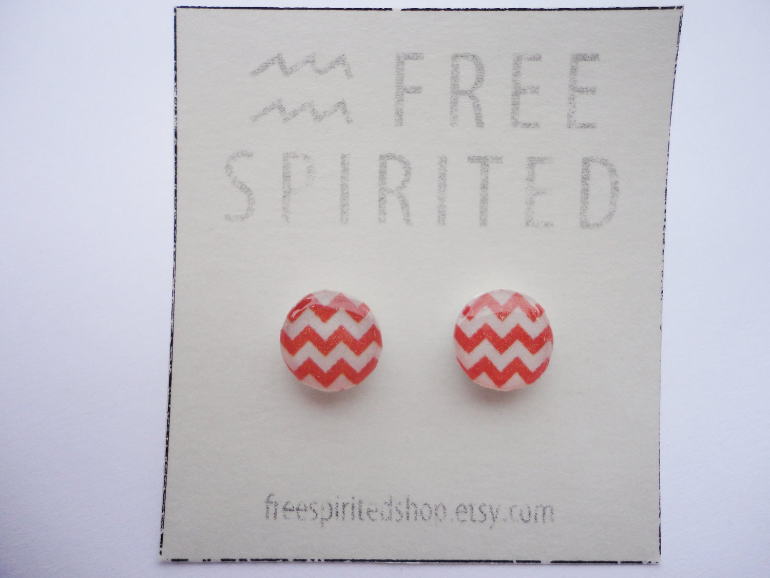 Chevron-Zig Zag-Handmade-Resin Finish Steel Post Earrings-Tangerine/Orange/White