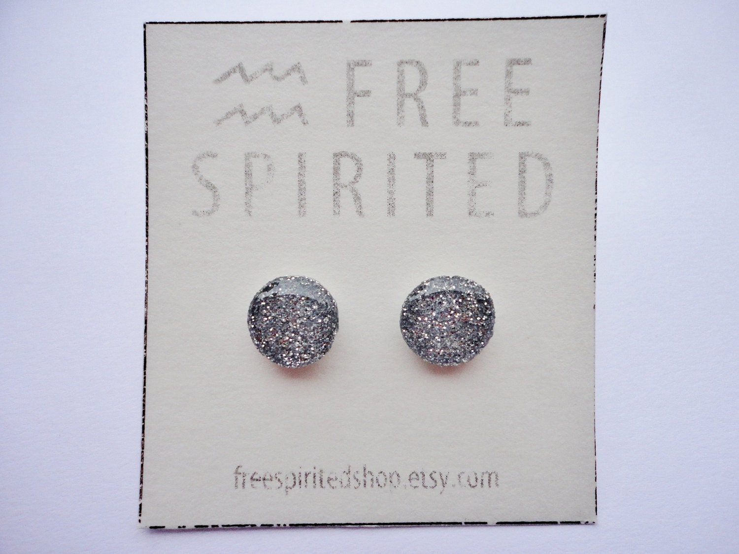 Glitter-GlitteryHandmade-Resin Finish Steel Post Earrings-Silver Glitter