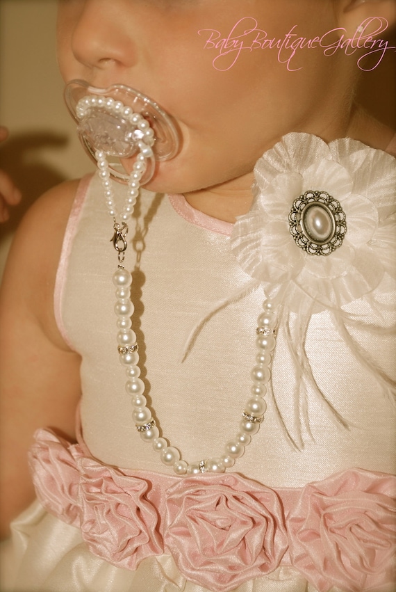Gorgeous Baby Boutique 4-in-1 Beaded Pacifier Holder - Made with Swarovski Crystals Spacers
