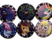 My Little Pony Button Set - 1.5" - Royalty & Rockstars - Princess Luna Queen Chrysalis Derpy Hooves Princess Celestia Trixie Doctor Whooves