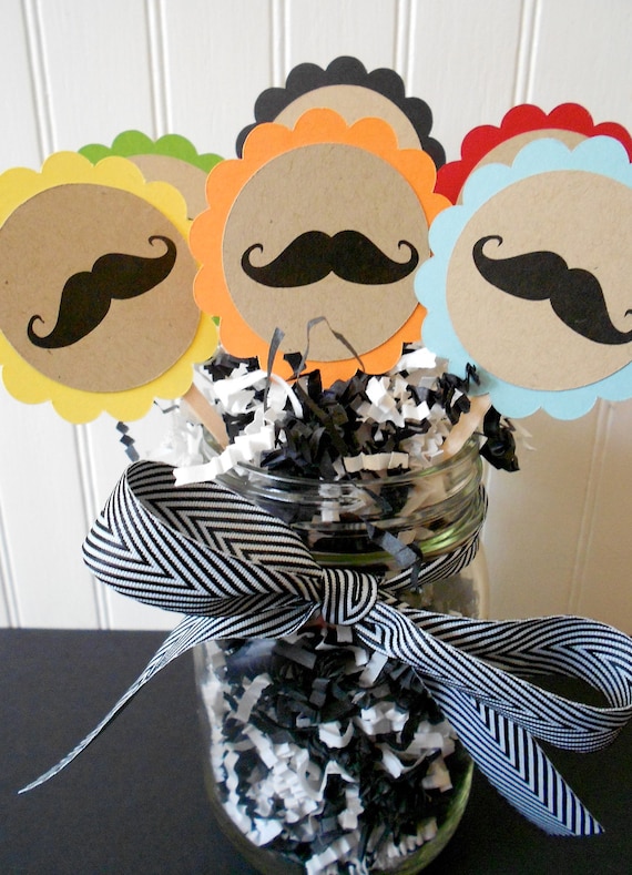 Mustache Cupcake Toppers.  Mustache Cupcake Picks.  Cupcakes.  Set of 12.  Variety of Colors.