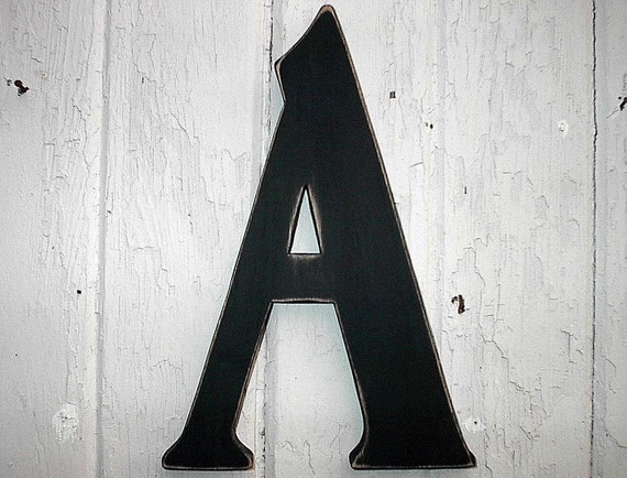 Shabby chic Letter A Wooden Wall Hanging12 inch Black Decor Kids Initial