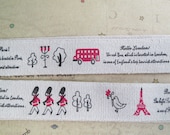 5m of Cotton Linen Ribbon Label ZAKKA Tags London and Paris,Trees,Towers,Soldiers,Bus Cotton Linen Sewing Tape Trim  20mm W521