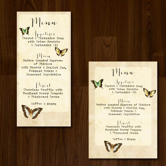 Beautiful Vintage Butterfly DIY Printable Wedding Menu Il_570xn