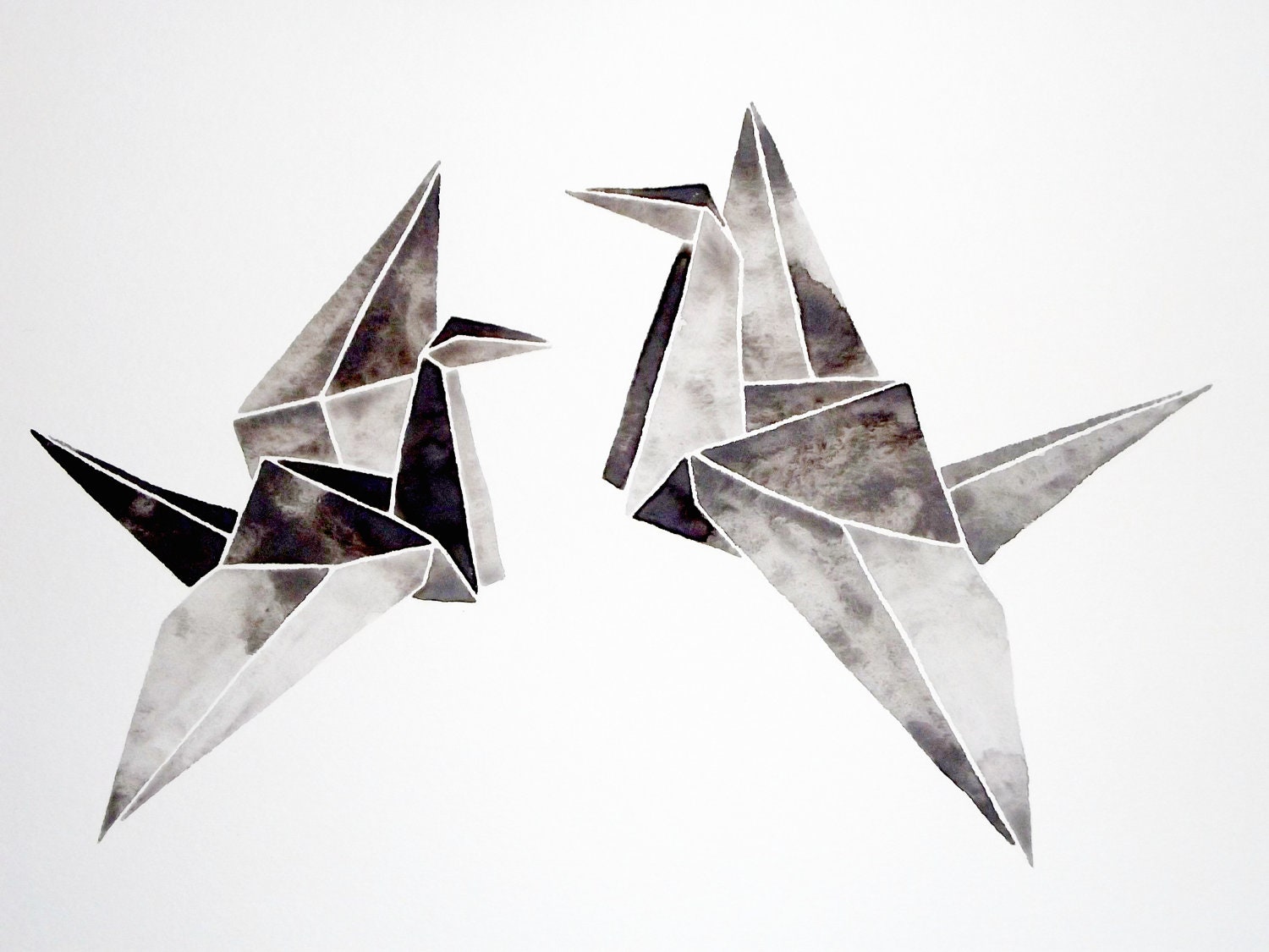 Origami Cranes - Original Watercolor - Two Loves