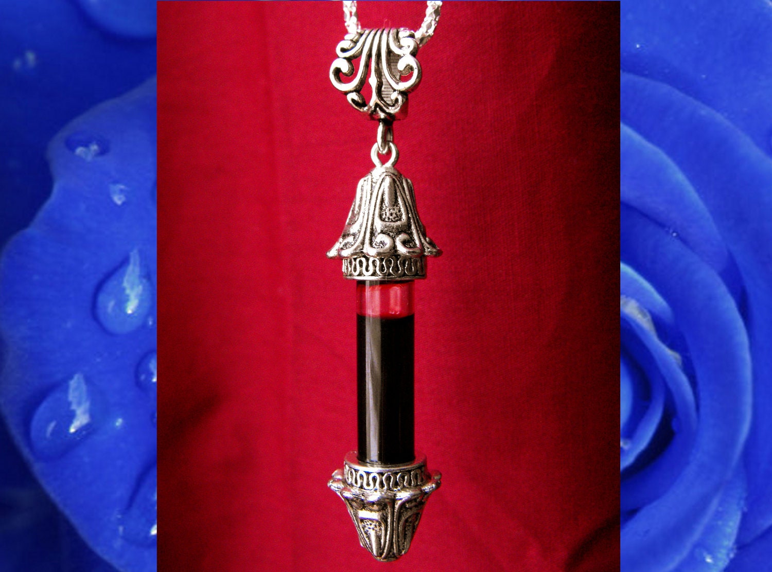 Relic of the Ages - Vial of Blood Pendant - Silver Memento Mori Vampire Necklace - by Amanda Olivo