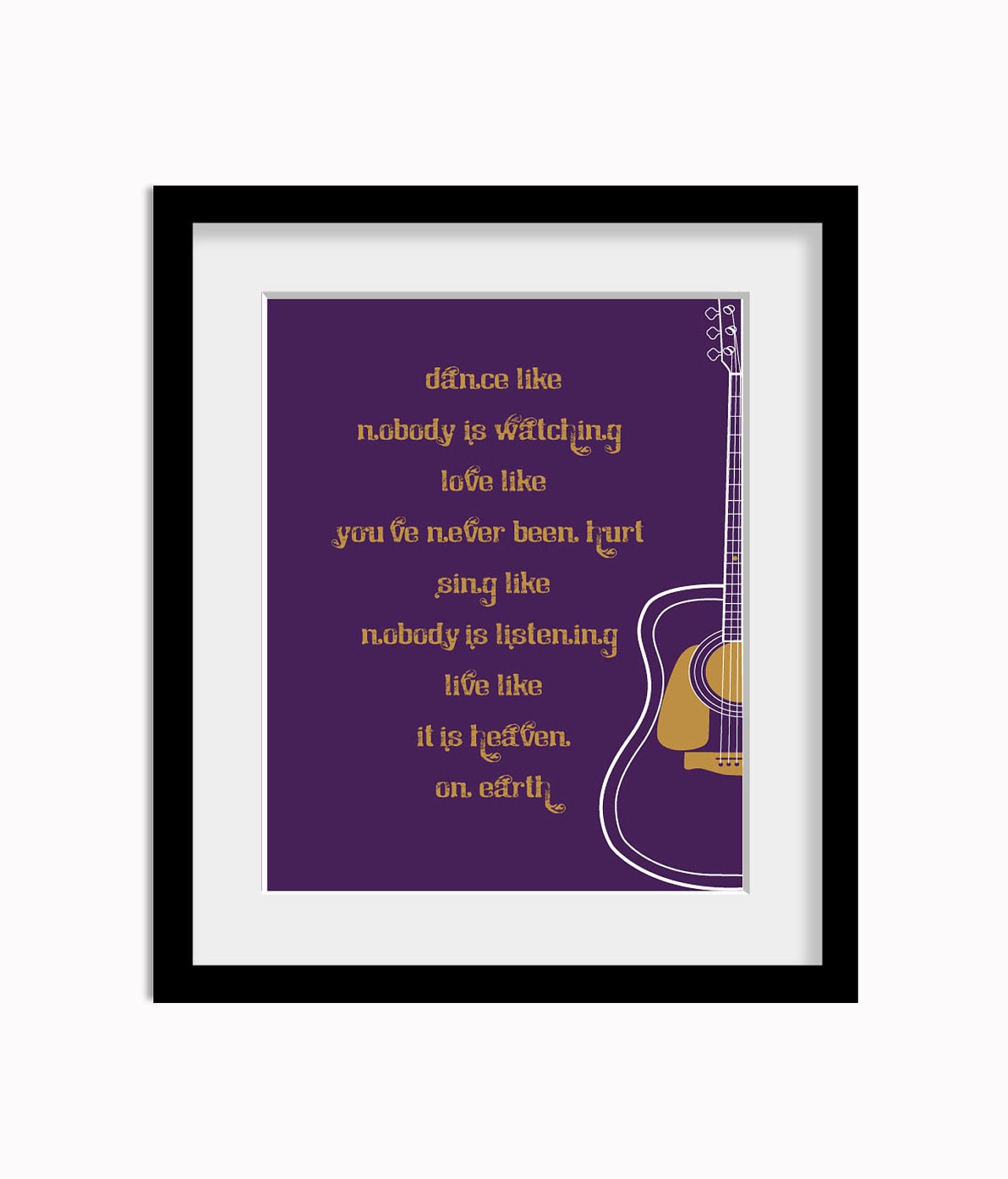 Guitar, poster, inspirational, digital 8x10, art print, modern home decor, under 20 - Eggplant & Mocha