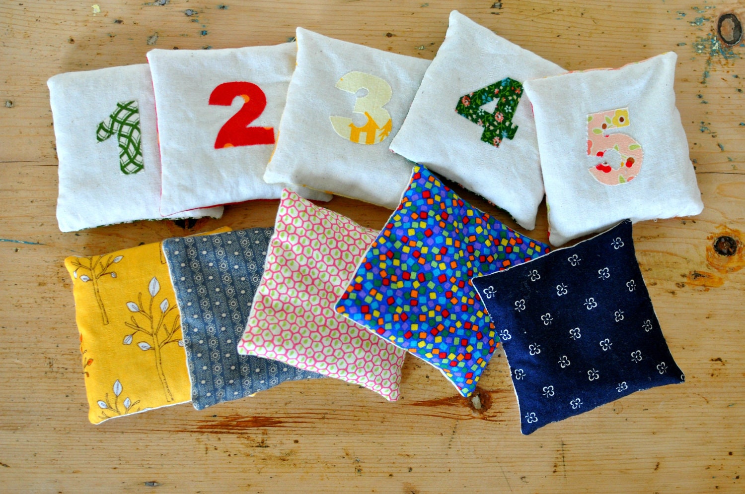 10 x custom made number counting rainbow bean bags