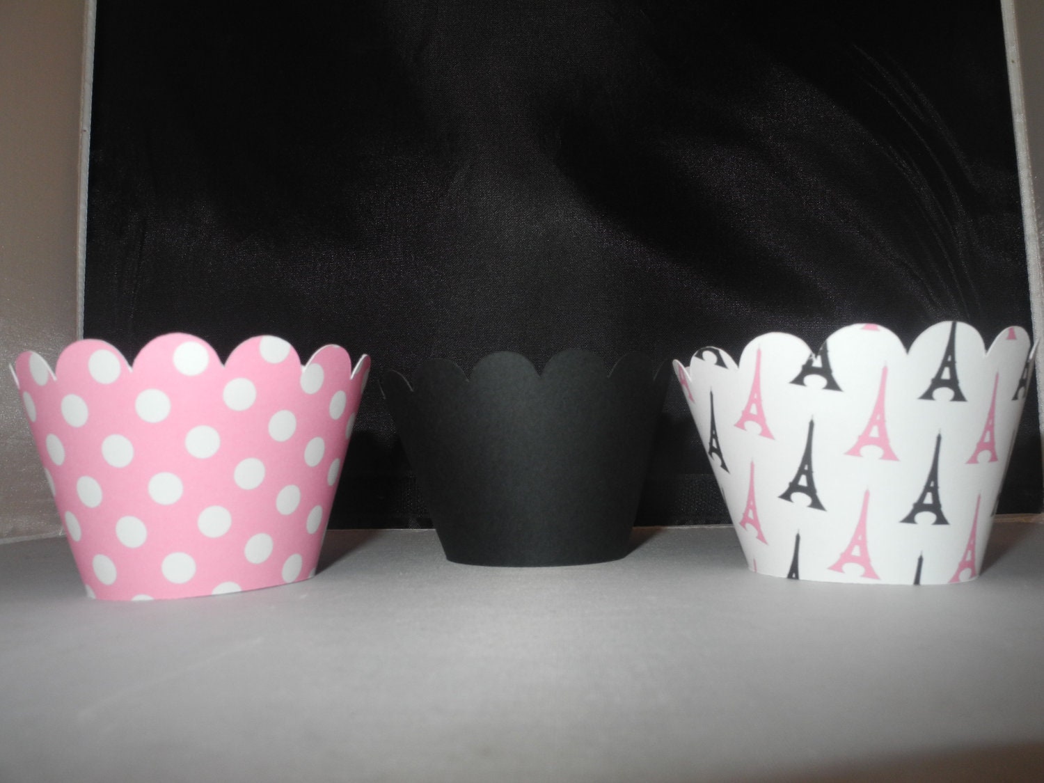Paris Eiffel Tower Girl Cupcake Wrappers  Set of 12 Black and Pink