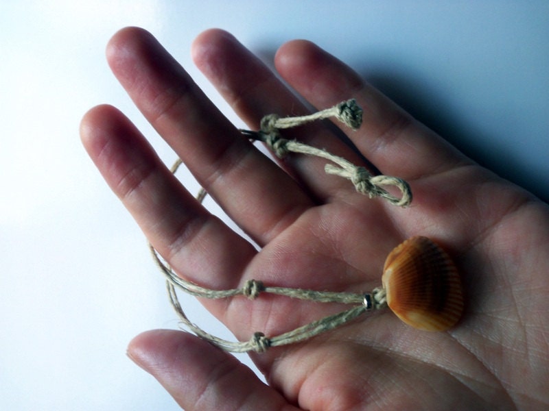 Handmade Hemp Necklace, Kids Hemp Beach Jewelry, Kids Unisex Surfer Seashell Necklace