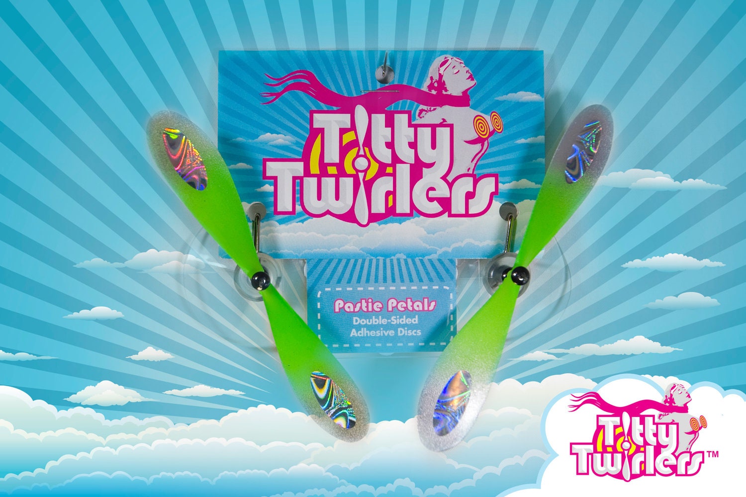 Titty Twirlers - Propeller Pasties - Kiss Me Kiwi/Sassy Silver