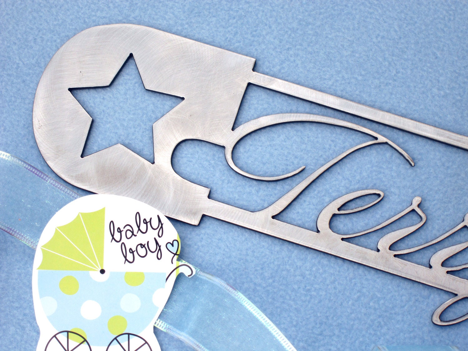 Personalized Baby Name Metal Sign - Personal Engraving - Custom Baby Boy Nursery Sign