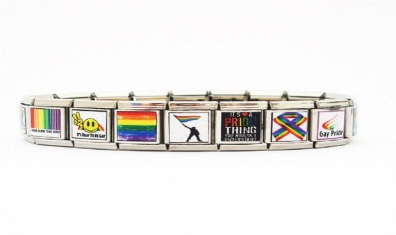 Gay and Lesbian Pride Italian Link Photo Charm Bracelet, 9mm
