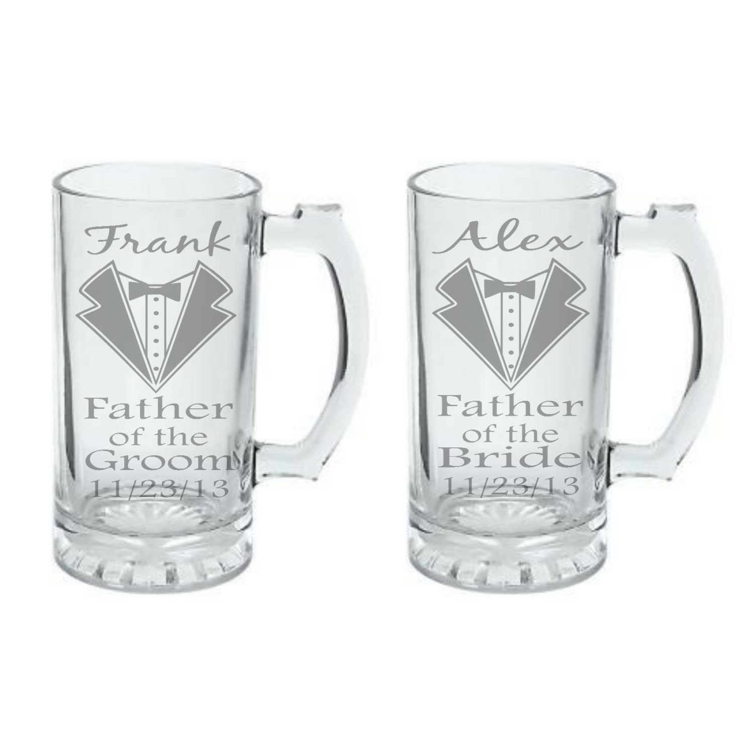 2 Father of the Bride, Father of the Groom PERSONALIZED Gifts -  Name, Title, Date - Father Beer Mugs, Dad Beer Mugs, Wedding Mug