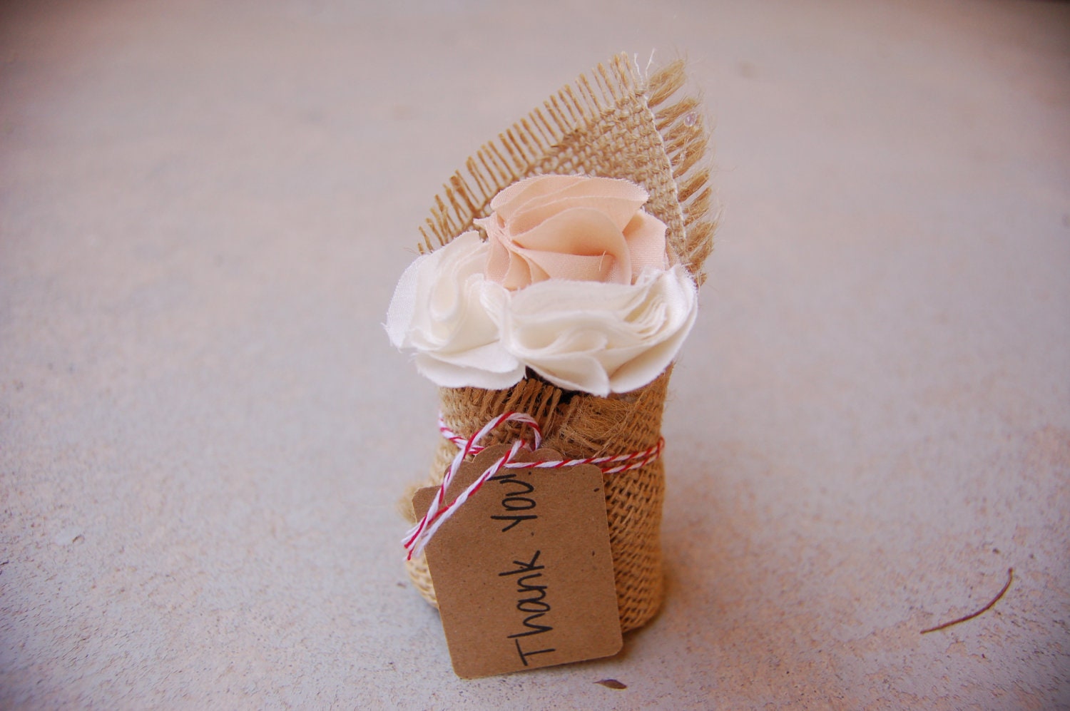 Mother's Day Gift - Thank You Burlap Sacks Gift Envelopes - with Fabric Flower Cork Planters - Wedding Favors