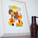 Happy - BIG Mid Century Modern Abstract print poster Home decor yellow red brown khaki gray black 11 x 16