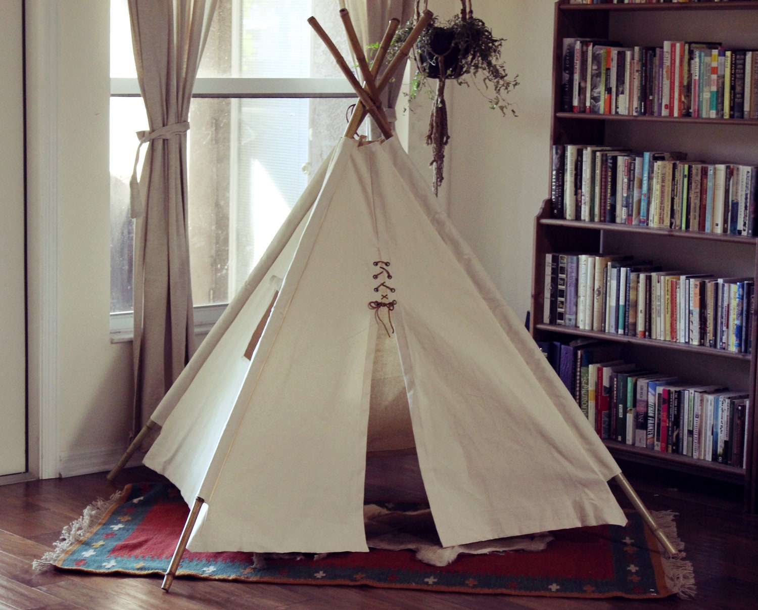 Canvas Teepee - Fold Away Tepee With Windows - Bamboo Poles Included - PlayHaven
