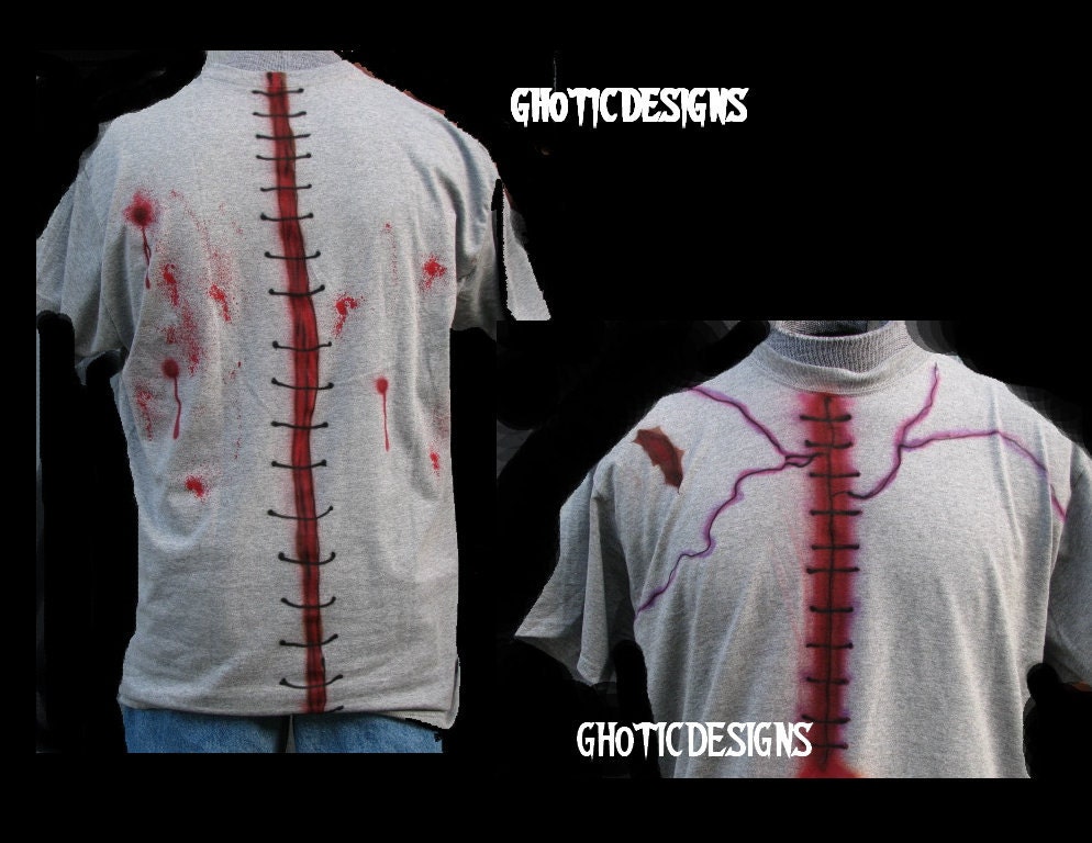Zombie T shirt  stitched up zombie tees for women or Men any size painted small medium large or xl