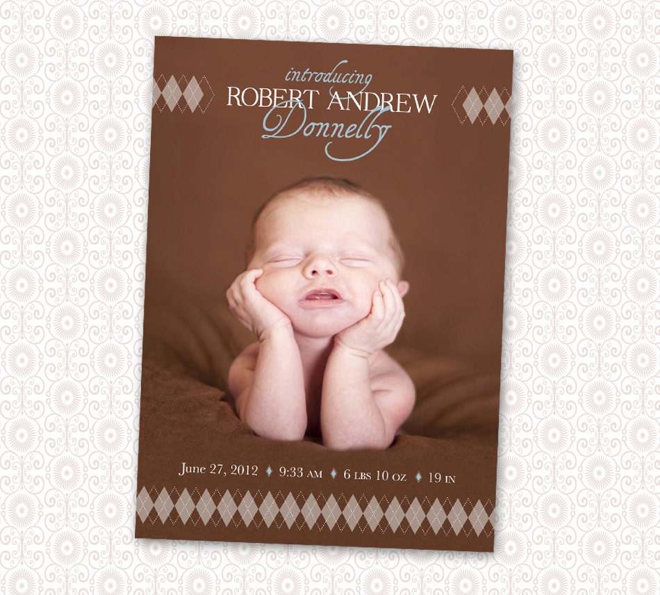 Birth Announcement - 5 x 7 Argyle - Digital