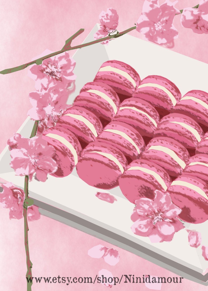 Pink Macarons French Romance Love, Digital Download Ecological print, Art 14 X 10 No. 55