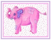 Elephant, baby girl room decor, elephant pictures, kids wall art, baby girl nursery, elephant art, children's decor, pink elephant