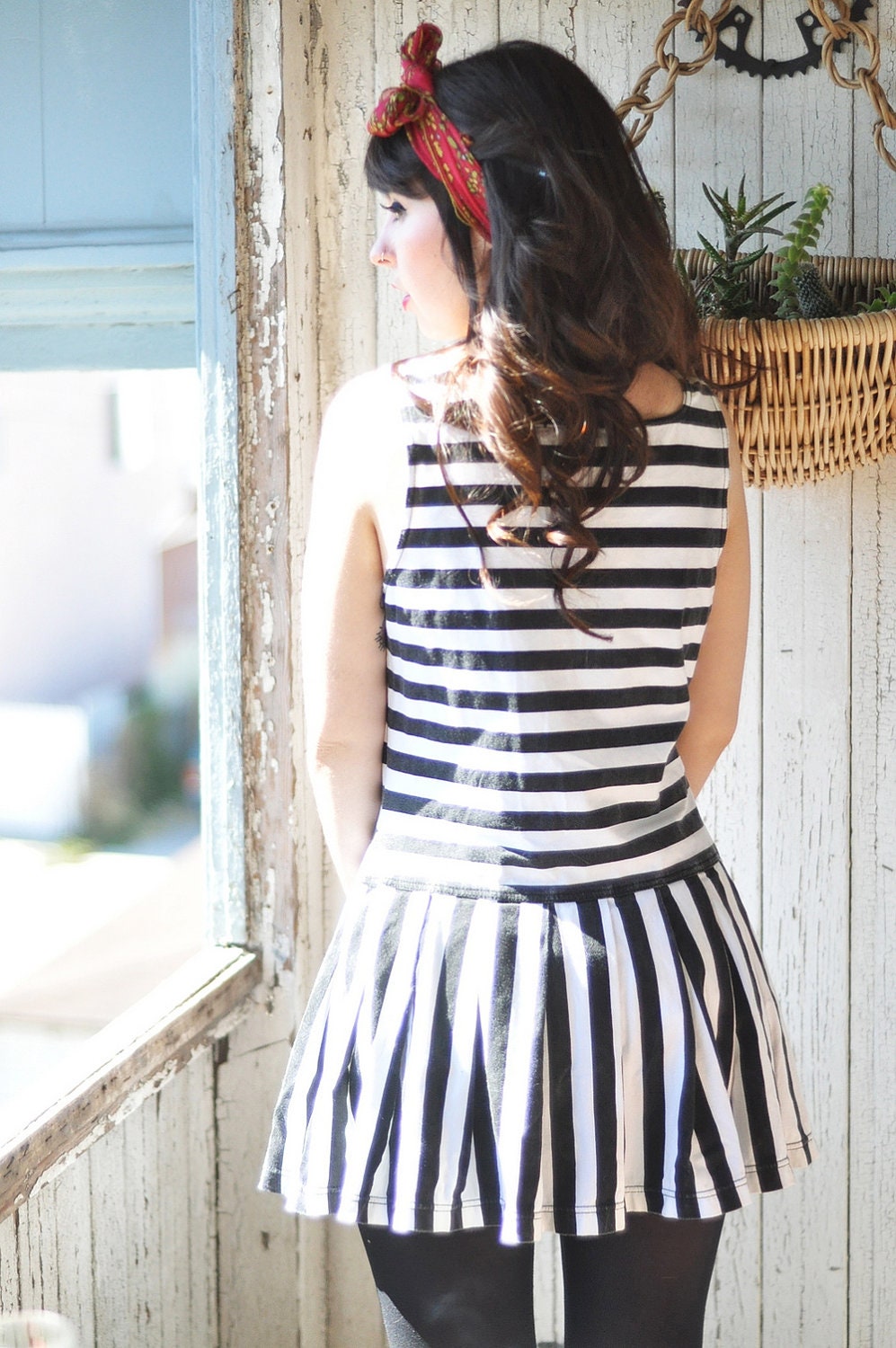 Black and White Stripped Tennis Dress