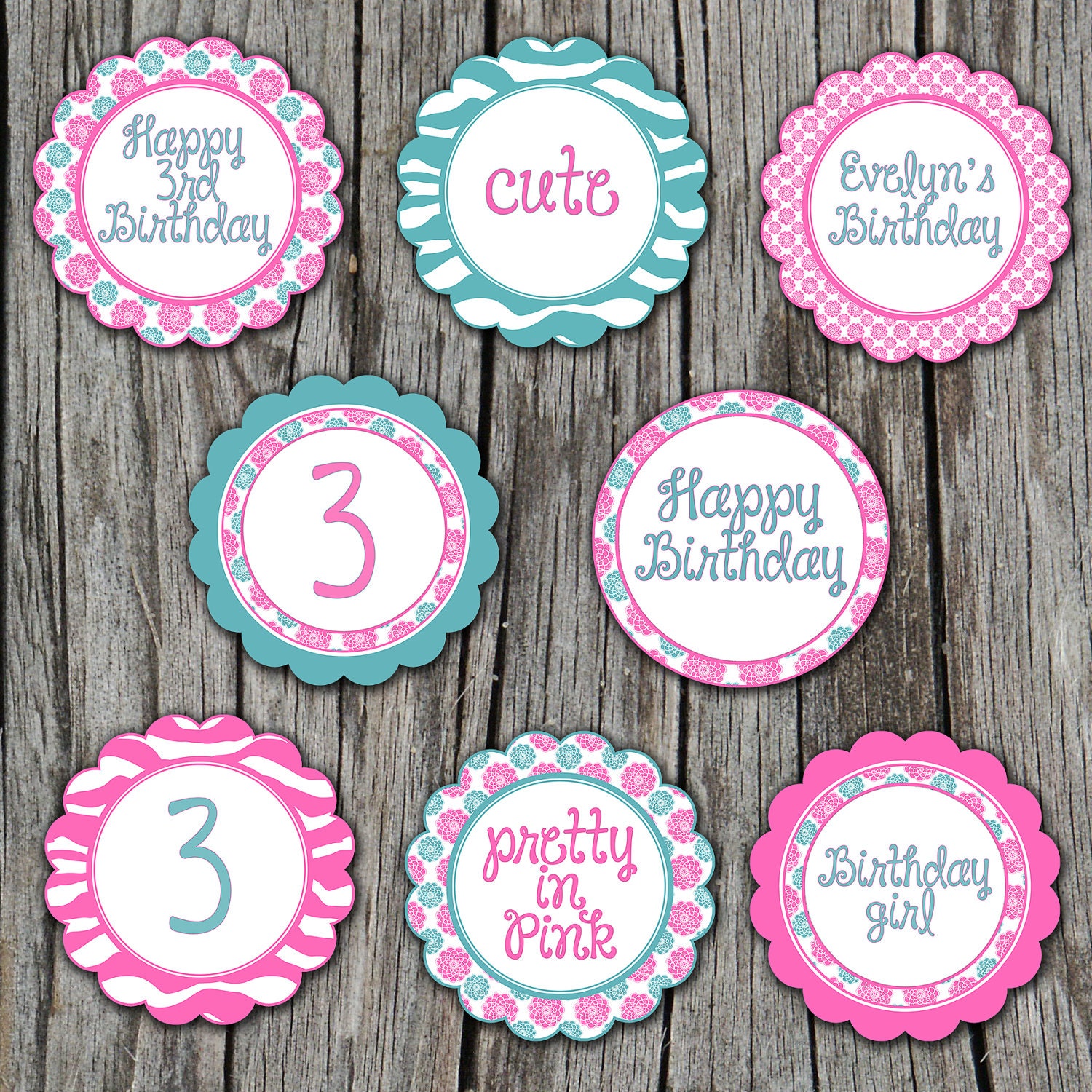 GIrly Cupcake Toppers Birthday Set Party Decorations Modern - Printable, Digital