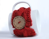 Knitted mug cozy, tea cup cozy,  coffee sleeve, deep red, warmer