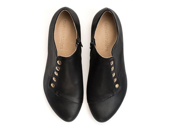 WINTER SALE, Grace, Black Flats, leather shoes - TamarShalem
