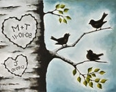 Family Tree Original Painting - Custom Order - Personalized Wedding Gift - 12 x 16 Inch - Love Song - Original Bird Painting