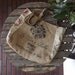 ROSABELLA handpainted Italian BURLAP TOTE - burlap and  floral fabric in red / rose with  bronze leather straps