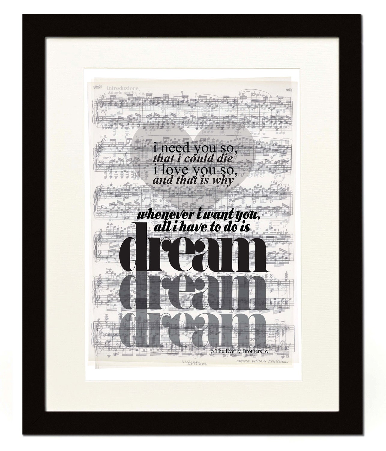 DREAM DREAM DREAM - Everley Borthers Poster ... Lyrics/Love - A3 / 16.5 x 11.7 inches