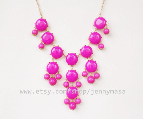 SALE -  Fuchsia Bubble Bib Statement Necklace bubble necklace,Beaded Jewelry,bridesmaid gift,wedding necklace with chain