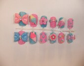 Yummy Sweet Ice Cream Cone glitter Nails with bows Japanese Lolita gyaru kawaii full false 3D nails