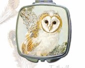 Vintage Owl Print Mirror Compact