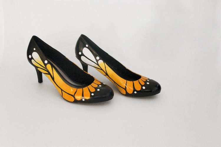 Gold & White Monarch Butterfly Heels