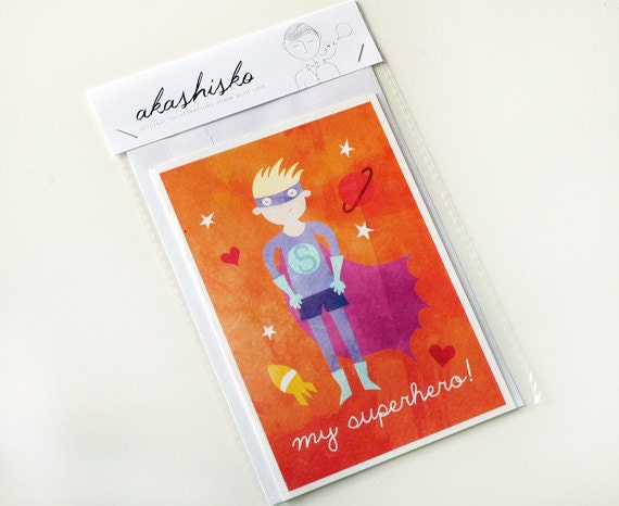 greeting card A6 (4.1 x 5.8) you are my superhero, illustration ideal for a boyfriend, husband, dad, brother or male colleague, hand drawn