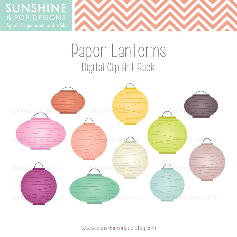 INSTANT DOWNLOAD - Chinese Tissue Paper Lanterns Digital Clip Art - for scrapbooking, cards, stationary, invitations, and all paper crafts Il_170x135