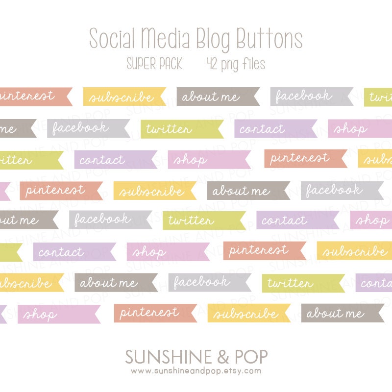 INSTANT DOWNLOAD - Blog Buttons: 49 colorful Social Media Blog Buttons for wordpress, blogger, and more