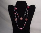 3-Piece Set - Radiant Pink & Gray Handmade Necklace, Bracelet and Earrings - Woman's Bead, Wire Wrapped and Silver Jewelry Set