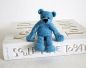 BLUEBERRY bear, simple design handcrafted teddy bear doll, heartwarming little animal from beautiful blue wool