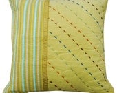 18x18 Free Shipping Handmade Kantha Embroidered Cushion Cover Home Decor Decorative Throw Yellow Pillow Cover - PL6034