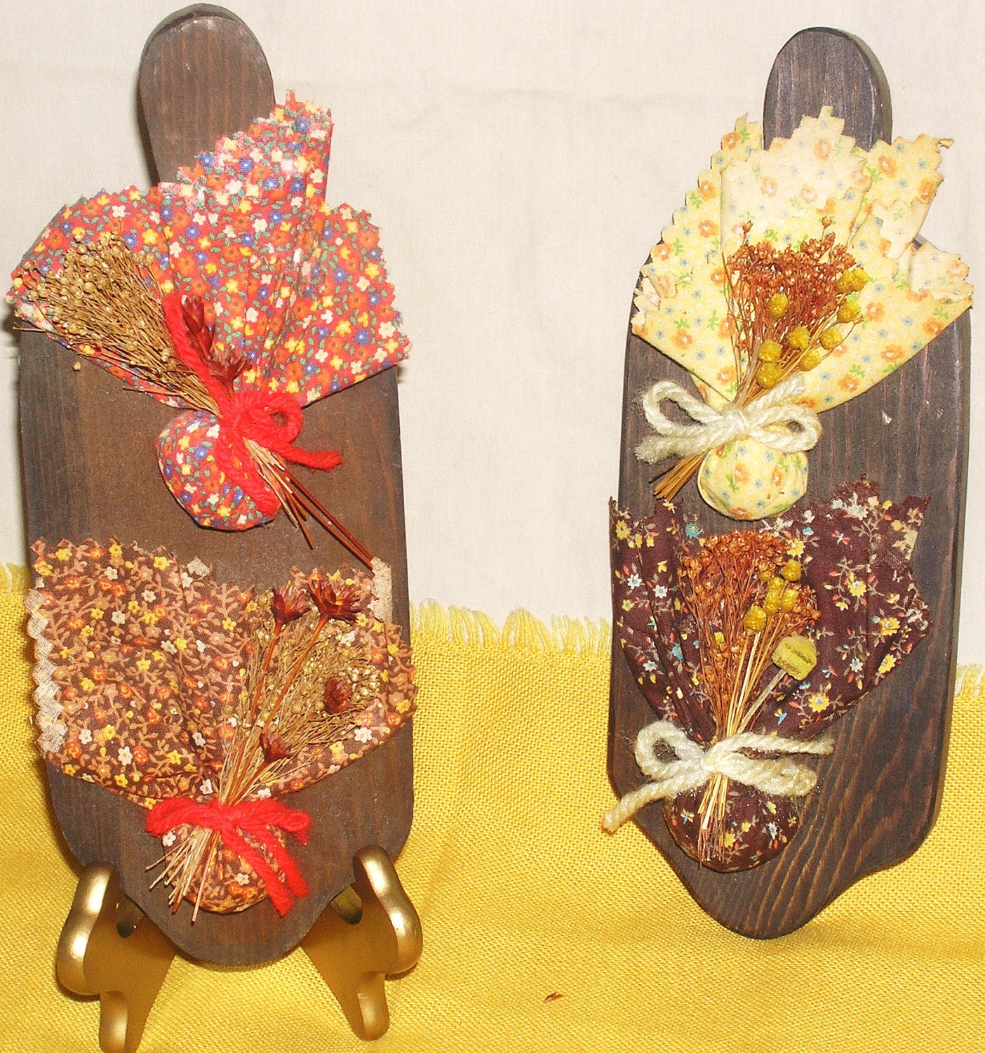 dried Flower wood Wall paddles, Retro Fabric, Kitchen wall Decor, country farmhouse kitchen decor, cottage chic, rustic kitchen wall art