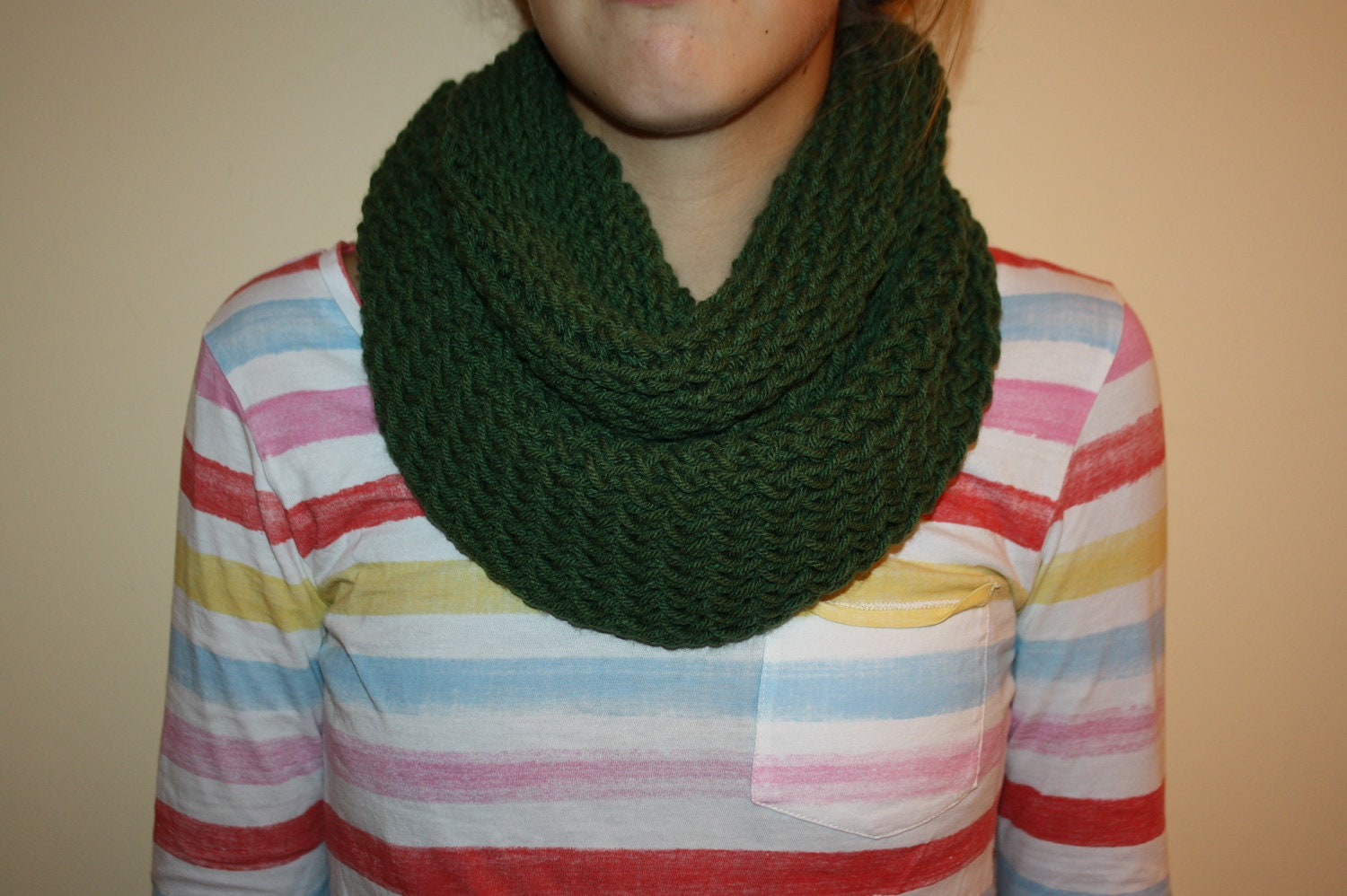 Hand knit forrest green infinity/circle scarf